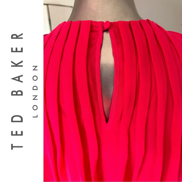 Ted Baker Pelayo Dress Hot Pink Bow and Pleat Detail  Sleeveless Lined Size 4 - Picture 10 of 11